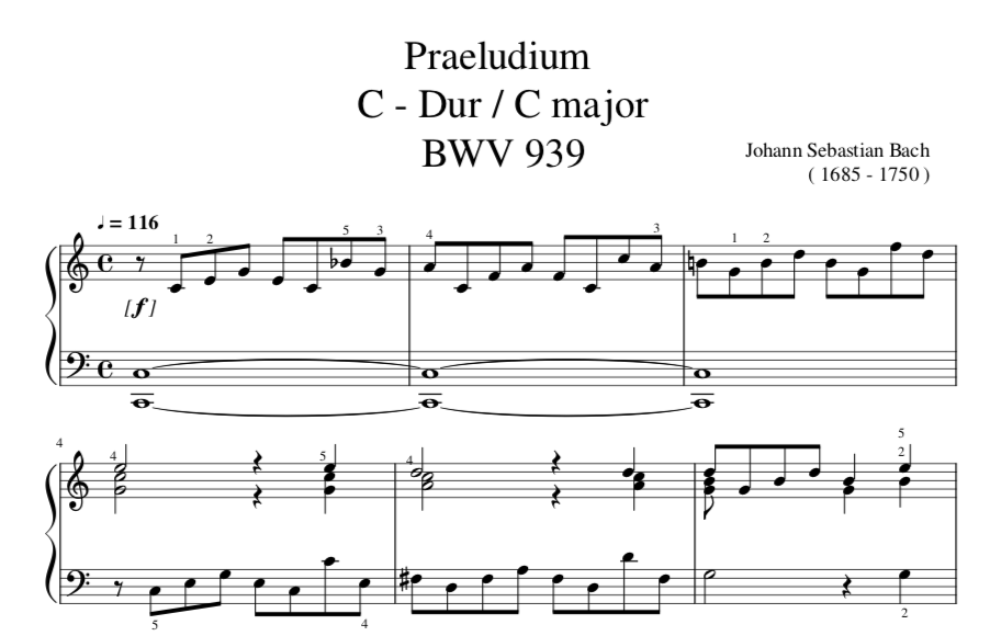 Johann Sebastian Bach - Praeludium  C - Dur / C major  BWV 939 for Piano